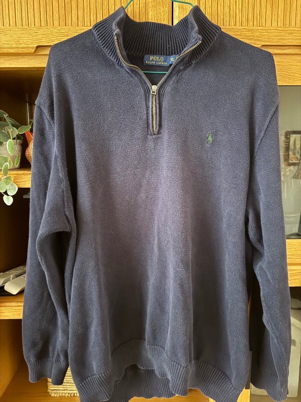Mens Polo Ralph Lauren Cotton Quarter Zip Sweater, Size 3XLT Navy Blue